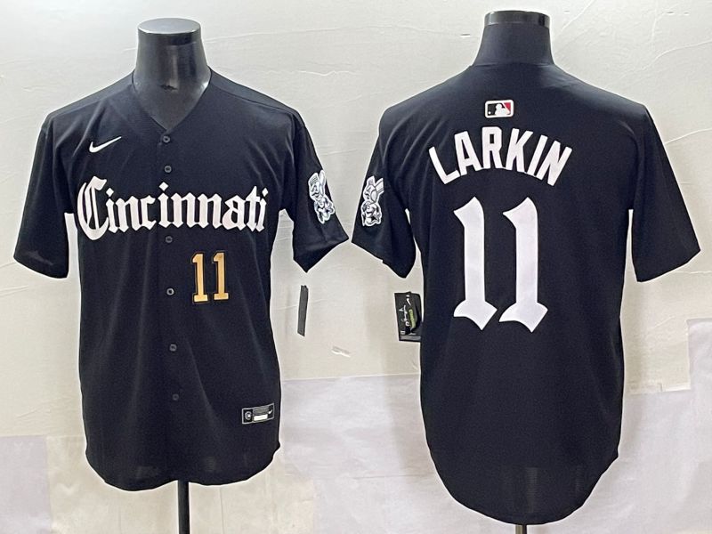 Men 2025 Cincinnati Reds #11 Larkin Black Five generations Joint Name Nike MLB Jersey style 9